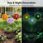 Topadorn 3 Pack Glow in the Dark Flower Garden Stakes, Metal Outdoor Yard Decor with Shaking Heads, Weatherproof Garden Pathway Ornaments