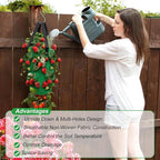 4Pack Upside Down Strawberry Tomato Planter Hanging Growing Kit Outdoor Indoor with 4 Hooks 3 Gallon Cloth Fabric Cherry Tomato Strawberry Vegetable Vertical Hanging Garden Planting Planter Grow Bags
