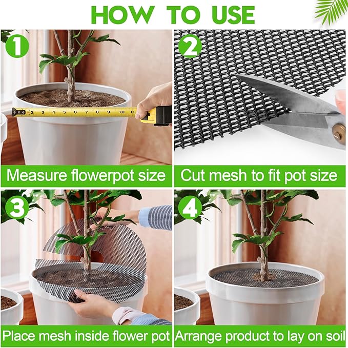 6 Pack Plant Pot Grids - 11.8 Inch Cuttable Soil Cover Protector from Cats, Animals Digging Stopper, Indoor Plant Pot Soil Guard for Outdoor Garden Balcony