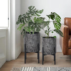 Oakrain Planters for Indoor Plants, Set of 2 Modern Planter with Stand, Decorative Metal Planter Pots for Living Room, Office, Garden, Balcony, 8"&10", Rustic Gray