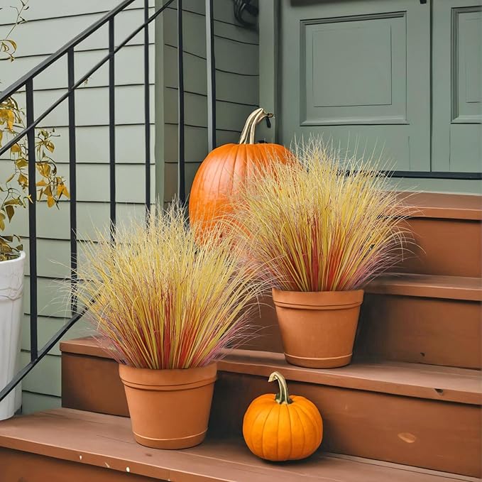 14 Bundles Artificial Fall Plants Outdoor Fake Shrubs Autumn Wheat Grass 20 Inch Fall Greenery Stems Tall Onion Grass UV Resistant Faux Bushes Plant for Garden Farmhouse Thanksgiving Fall Decor