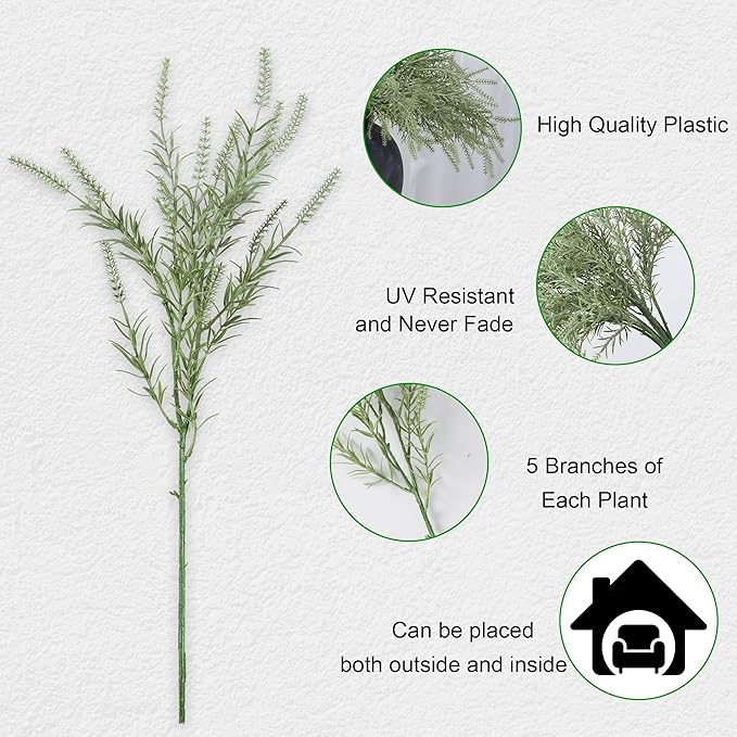 HyeFlora Artificial 10PCS Greenery Plants Stems Fake Rosemary Bush Faux Grass Sprigs Branches Real Touch DIY Sage Stem for Festival Home Kitchen Garden Party Farmhouse Office Decor