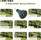 Watering Wand, 15 Inches Sprayer Wand Garden Hose Nozzle with 8 Adjustable Watering Patterns and Thumb Control Shut Off Valve for Showering Dog, Clean the ground, Car Wash, Lawn and Garden (Green)