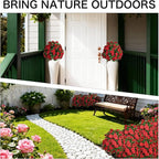Artificial Flowers for Outdoors, Faux Outdoor Plants Fake Plants Topiary Balls Artificial Outdoor Set of 2 with Ground Spike for Home Front Porch Patio Garden Decor (Red)