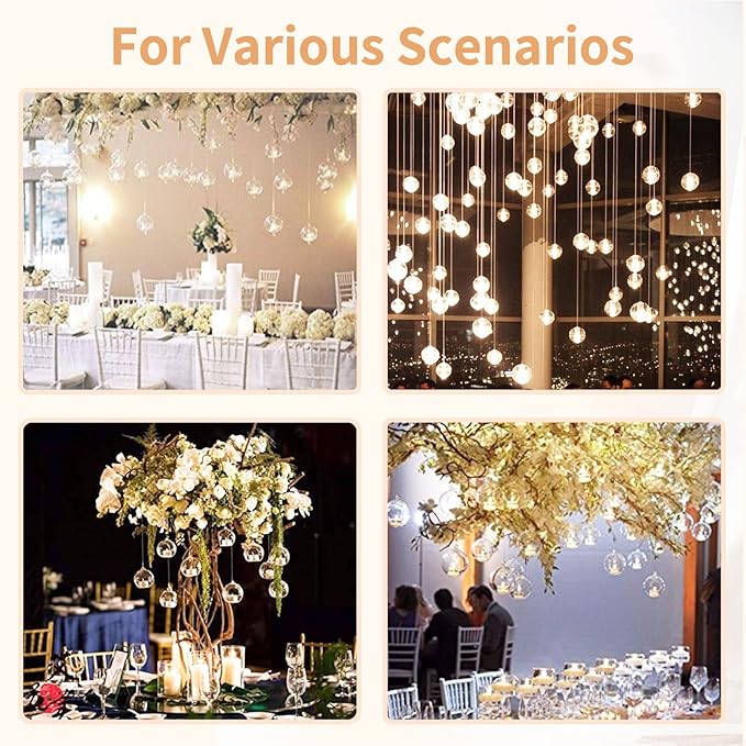 Nuptio 8 Pcs 3.15"/ 8cm Hanging Glass Tealight Holder Globe Plant Terrariums Glass Orbs Air Plants Tea Light Candle Holders Home Decor Indoor Outdoor Garden (6 Pcs + 2 Pcs)