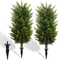 Set of 2 3FT Artificial Cedar Topiary Trees with Thickened Ground Spike, UV Resistant Faux Evergreen Bushes Fake Cypress Shrubs for Indoor Outdoor Front Porch Garden Decor