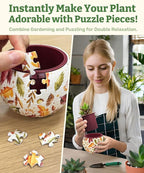 PieceRelax 3D Puzzle Planter 80 Pieces - Flower Pot - Dancing Leaves in Fall, for Mom, Home Decor Flower Pots for Indoor Cactus, Succulents Pots [K1108]