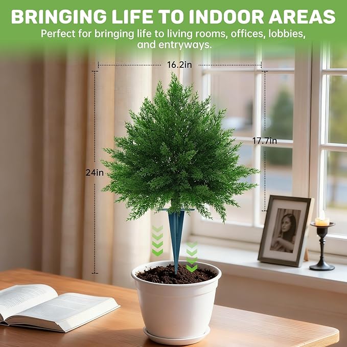 Grooy Artificial CedarTopiary Bushes for Outdoors with Spike, Set of 2 Cypress Topiary Trees with UV Resistant, Outdoors Fake Shrubs Faux Plants for Front Porch Indoor Outdoor Decor