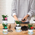 Garden Flower Pot Craft Kit, 48 Paintable Durable Resin Garden Pot with Tray Drainage Holes Adhesive Stickers and Plant Labels, Flower Plant Craft for Classroom Home DIY Flower Planting