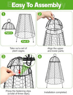 Kalolary 8 Packs Plant Protectors from Animals, 20.5'' x 12 Large Wire Plants Cage Metal Garden Protection Chicken Wire Cloche with Stakes for Keeping Bunny Squirrels & Pets Out(Bell)