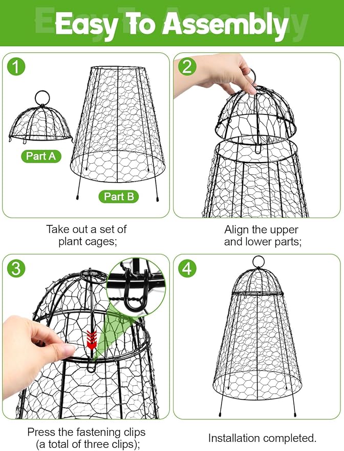 Kalolary 8 Packs Plant Protectors from Animals, 20.5'' x 12 Large Wire Plants Cage Metal Garden Protection Chicken Wire Cloche with Stakes for Keeping Bunny Squirrels & Pets Out(Bell)