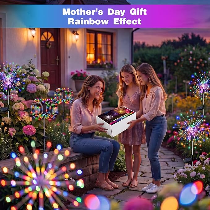 btfarm 2 Pack Solar Garden Lights Outdoor 8 Modes, 120 LED Firework Lights Solar Powered, Waterproof Twinkle Fairy Light Outside for Yard Pathway Lawn Pool Patio Christmas Decorative, Multicolor