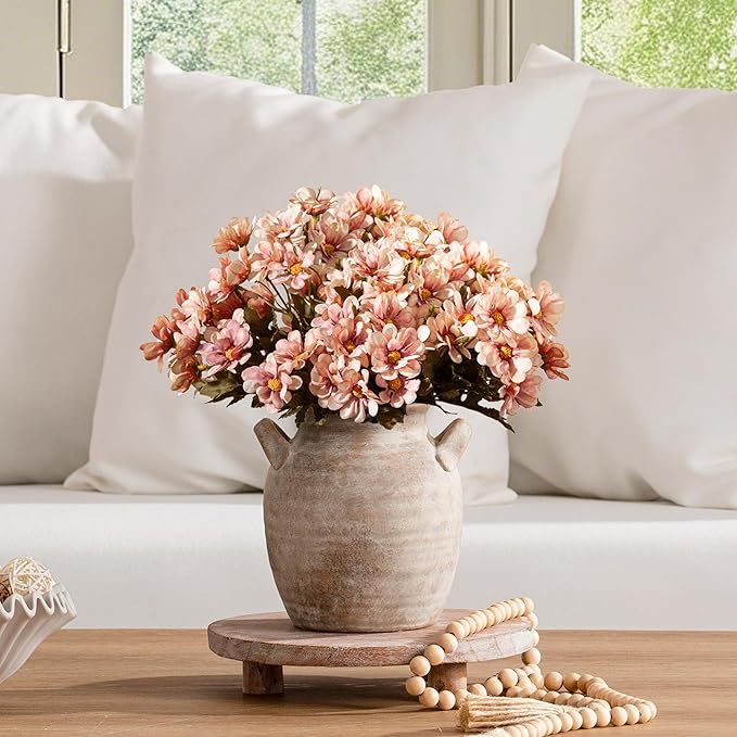 Vanselia Ceramic Flower Vase Home Decor - Farmhouse Table Vases with Handle Living Room Decoration Vintage Decorative Aesthetic for Shelf Coffee Dining Desk House Bookshelf Fireplace (7.1" Retro)