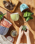 Metahom Ceramic Plant Pots, 4.9 Inch Flower Pots with Drainage Hole & Saucer, Colorful Planter Pots for Houseplants, Succulent, Catus, Home Decor, Set of 4, Vibrant Colors