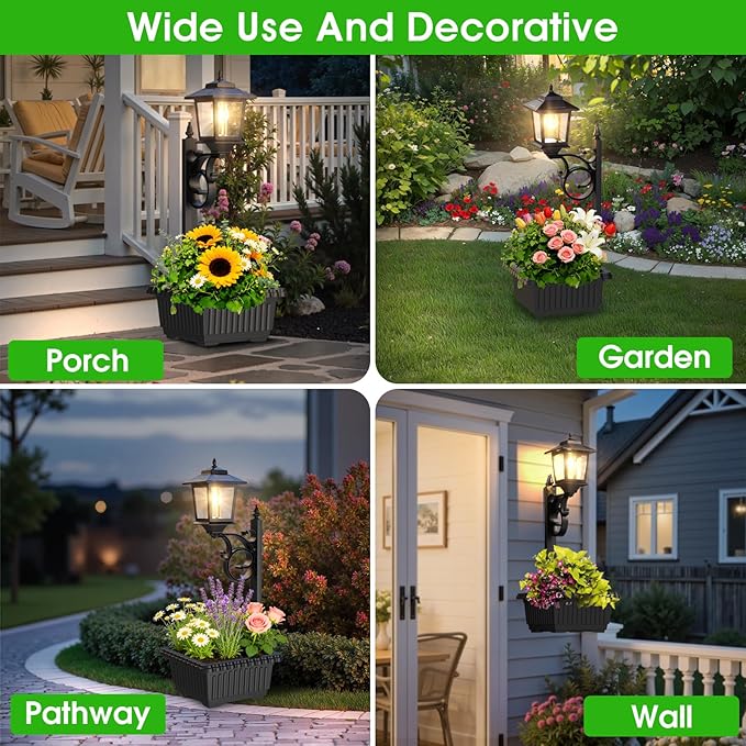 Melunar Outdoor Flower Pots 2 in 1, Solar Post Lamps Waterproof, Solar Lamp Post Lights, Wall Mount or Freestanding, Outdoor Decorative Lamp for Garden, Patio, Front Porch, Back Door, Warm White.