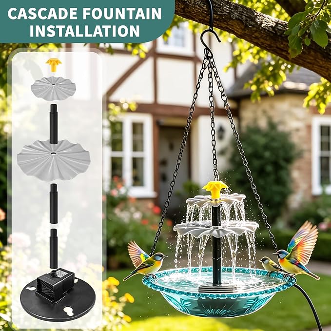 DDcafor Solar Water Fountain Pumps Hanging Bird Bath Fountain Solar Powered Cascading Bird Bath Water Fountain 3 Tier Bird Bath Solar Pump for Fountain