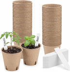 NEWMIAO 60 Pack 3.15 Inch Peat Pots, Biodegradable Seed Starter Pots for Seedlings with Drainage Holes, Germination Nursery Pots Kit Including 100 Plant Labels for Gardening (Round-60pcs)