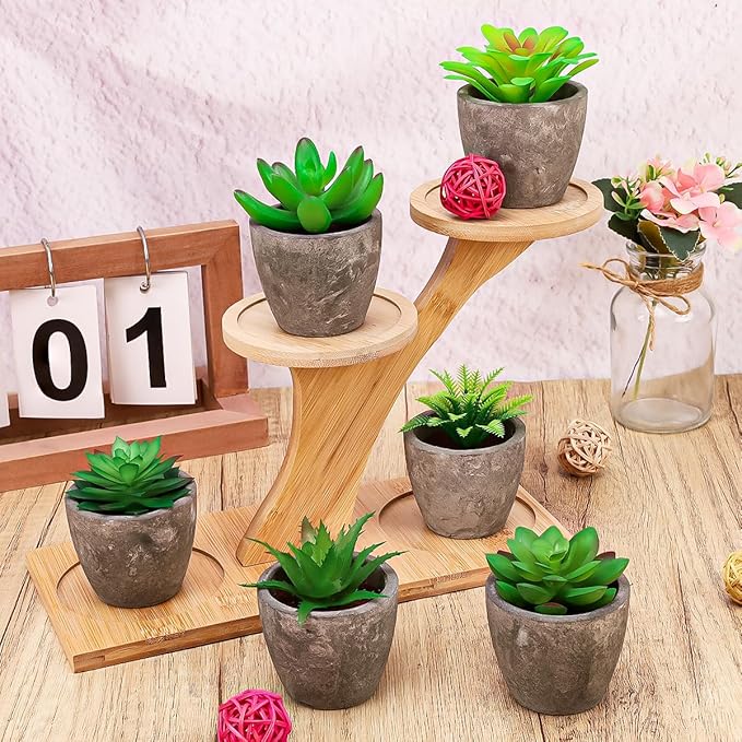 Succulents Plants Artificial Set of 6 Small Realistic Fake Succulent Plant in Pots Realistic Faux Greenery Plants Potted for Home Office Desk Indoor Bedroom Living Room Decoration