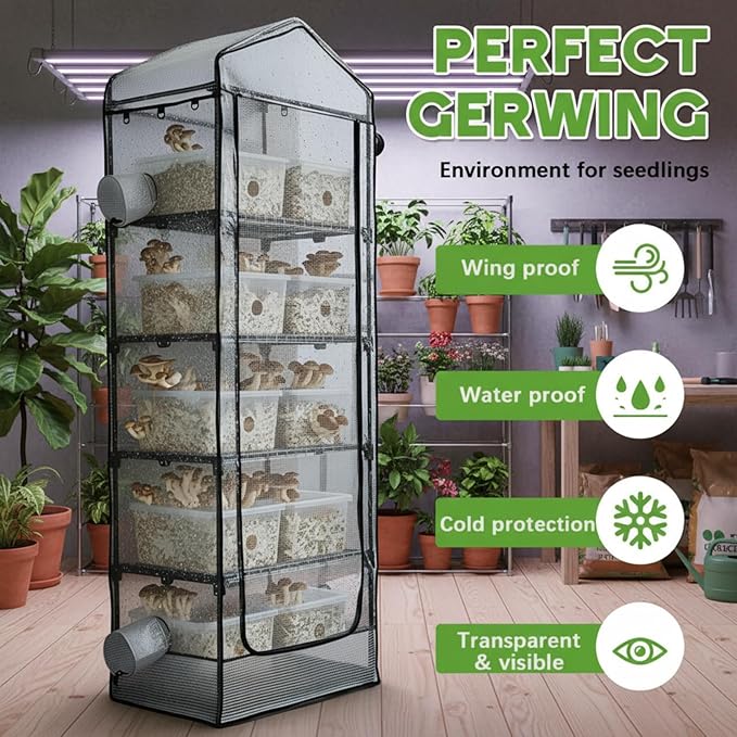 Windyun 5 Tier Extra Tall Mushroom Grow Tent Kit with Light & Timer, 80 x 19 x 27 Inch & 6500k Greenhouse with LED Grow Light, 4" Vents & Built in Humidifier Ports for Indoor Outdoor Mushroom Tent