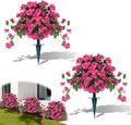 Artificial Bougainvillea Topiary Trees Set of 2, Pink Fake Shrubs Bushes with Ground Spike, Faux Evergreen for Porch Plants, UV Resistant Artificial Flowers for Outdoors Indoor Front Garden