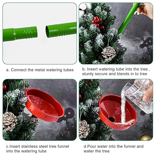2Sets 47Inch Christmas Tree Watering Funnel, Wide Spout Christmas Tree Funnel Watering System with Green Stainless Steel Tubes Xmas Tree Watering Device Plant Watering Tool for Indoor Outdoor Plants