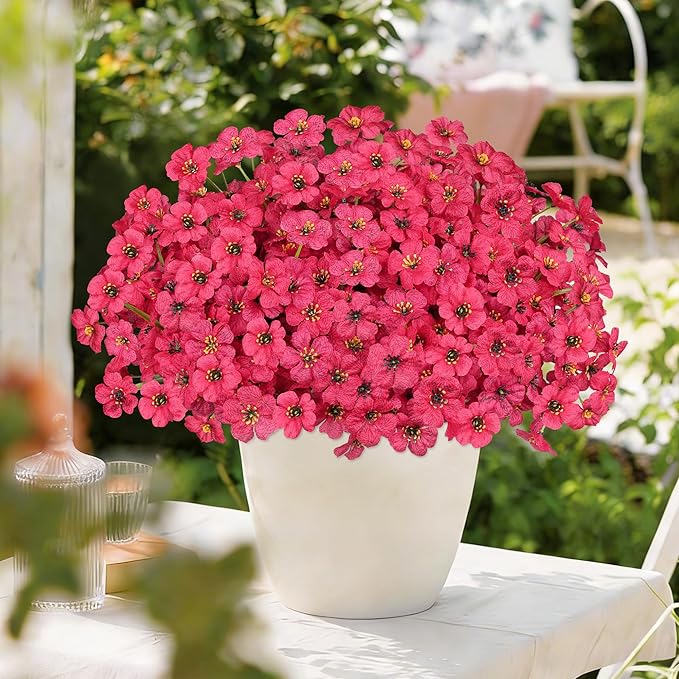 AmyHomie 20 Bundles Artificial Flowers for Outdoor Outside Spring Summer Decoration UV Resistant Faux Flowers No Fade Fake Plastic Plants Garden Porch Window Box Decorating (Fuchsia)