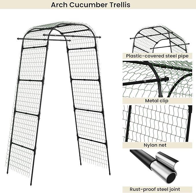 Cucumber Trellis for Raised Bed, U-Shape Metal Garden Arch, Rustproof PE-Coated Plant Support for Cucumbers, Beans, Tomatoes, Squash, Flowers (Black, 31.5 * 49.2 * 82.7inch(L*W*H))