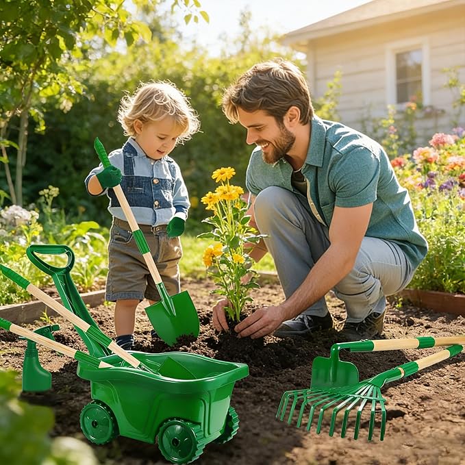 Duckura Kids Gardening Tools Bug Catcher Kit, Outdoor Toys with Wheelbarrow Set and Shovel, Rake, Bug Catcher Kit, Summer Yard Digging Weed Birthday Gifts Toys, Easter for Boys Girls Age 2 3+