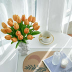 Mandy's Gold Artificial Tulips Flowers Centerpiece, 13.5" Lifelike PU Fake Floral Stems 20pcs for Kitchen Island & Dining Table, Spring Decor for Easter