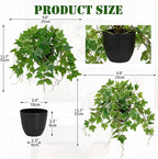 Hollyone Artificial English Ivy Hanging Plants 2pcs Faux Ivy Vines with Black Pot Small Fake Potted Greenery Plant for Indoor Home Aesthetic Living Room Bathroom Desk Shelf Office Decor