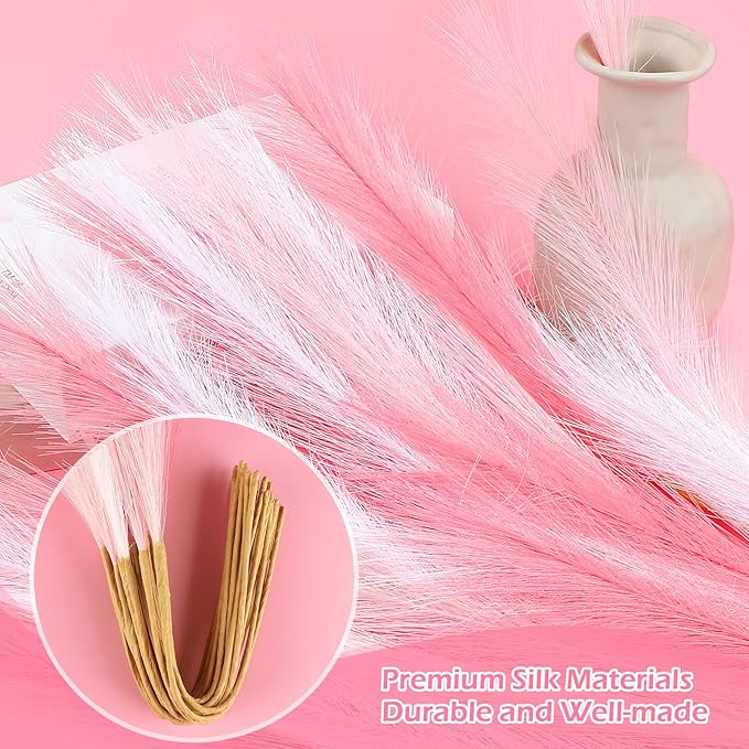 SeptCat 30 Pcs Pink White Pampas Grass Decor: 21.7" Fluffy Faux Small Pampas Grass Artificial Flower Vase Filler for Home Wedding Living Room Wall Party Decoration
