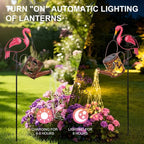 LOVERUIS Garden Statues with Solar Watering Can Lights, Cute Outdoor Garden Decor for Patio Yard Lawn Ornaments, Unique Gift for Women Mom Grandma (Flamingo)