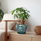 6 Inch Planter - Ceramic Plant Pots Indoor with Drainage Hole and Saucer, Indoor Plant Pots for Flowers Plants, Round Modern Small Planter, Bedroom Decor, Plants Lover Gift, Bubble Green