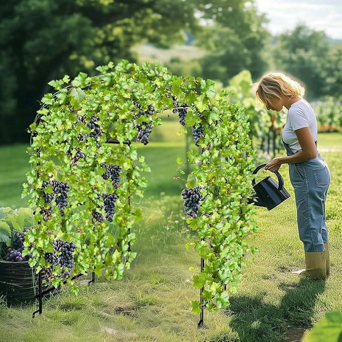 unho 63inch Metal Garden Trellis Arch for Climbing Plants - Polyethylene-Coated Anti-Rust, Heavy Duty, Wide Walk-Through Outdoor Arch with Net, for Cucumber Tomato Squash Zucchini Peas Grape Flowers