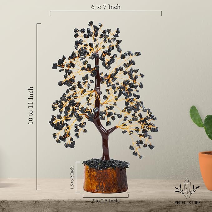 ZENFULSTONE Black Tourmaline Crystal Tree for Protection & Grounding from Negative Energy as Home & Office Decore | Handmade Bonsai for Protection | Perfect Cleansing Energy Gift for Mom & Dad