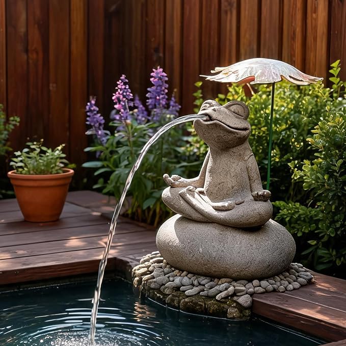 Pond Fountain Spitter with Pump, Outdoor Resin Artificial Stone Water Feature for Koi Pond, Garden, Patio, Tabletop Water Décor(30x22x43cm)