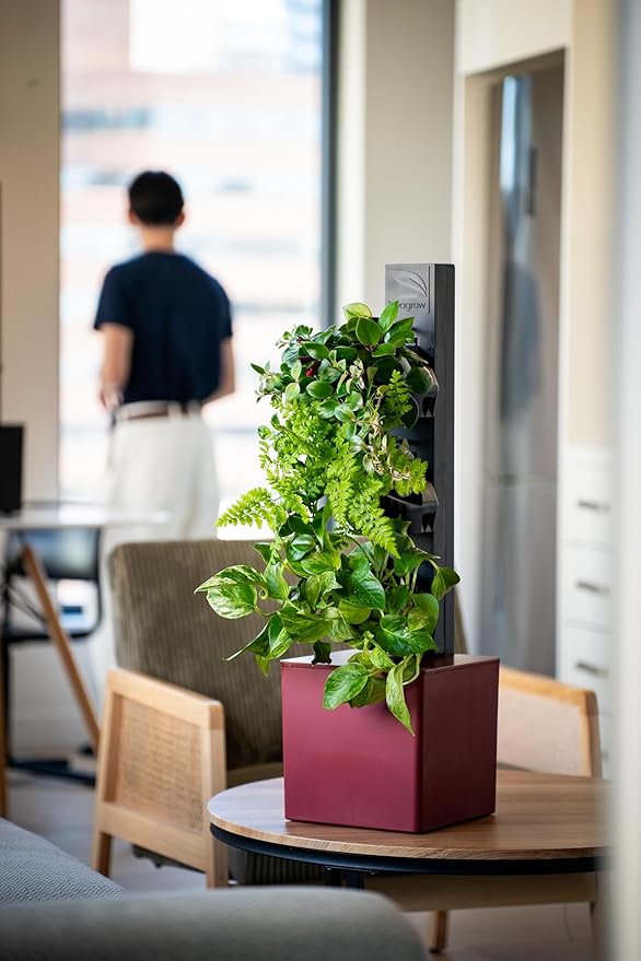 Tevatower Mini Smart Self-Watering Indoor Garden System - 3-Tier 4-Inch Planter Pot for Herbs, Flowers and Indoor Plants, Compact Smart Planter for Home Kitchen Office - Sangria Red