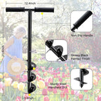 Hand Post Hole Digger - 24'' x 4" Earth Garden Auger Drill with Gloves, Non-Slip Handle, Spiral Drill Planter Bit for Planting Trees, Seedlings, Bedding Plants, Deep Cultivating, Digging Weeds Roots