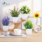 Der Rose 6 Pack Fake Plants Small Artificial Potted Faux Plants with Flowers for Home Bathroom Living Room Office Decor Indoor