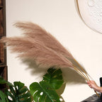 Premium Faux Khaki Pampas Grass – 43.3" Tall Fluffy Earth-Toned Decor, 8pcs 18-Branch One-Piece Stems No Assembly, Luxury Silk Feather Flowers for Boho Military Green Decor,Olive Beige 8 Stems110cm