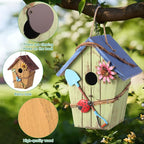 DoubleFill 2 Pcs Birdhouses for Outdoor Hanging Yard Outside Wooden Birdhouse Hand Painted Bird Box for Bird Lovers Bluebird Tree Garden Decor Decorative Birdhouse(Bright Color,Wooden Roof)