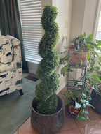 THE BLOOM TIMES 4ft Spiral Topiary Trees Artificial Outdoor Set of 2, 48" Faux Boxwood Plants Outside - All-Year Green Fake Twisted Tree for Garden Front Porch Planter Decor 4 Foot