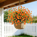 12 Bundles Artificial Flowers for Outdoors Spring Summer Decorations, UV Resistant Fake Mums Realistic Fake Plants Faux Plastic Flowers for Outdoor Indoor Home Gardens Porch Fall Decor(Orange Red)