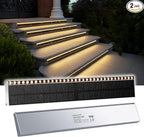 SHONELIGHTING Solar Step Lights for Outside, 33 Focused-Beam High-Brightness LEDs, Waterproof Aluminum Outdoor Stair Light for Risers, Curbsides, Poolsides, Planter Edges (Warm White, 2Pack)