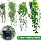 LOYWREE 4 Pack Fake Hanging Plants Artificial Ivy Vine Faux Potted Pothos Mandala Eucalyptus Boston Fern String of Pearls Trailing Plants for Shelf Room Office Home Wall Indoor Outdoor Decor