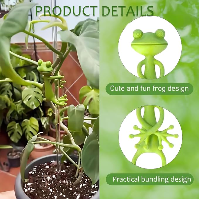 6PCS Frog Plant Stand for Small Potted Plants - Cute Green Flower Pot Support, Stable Plant Climbing Hugger for Succulents, Indoor & Outdoor Garden Decor, Vine Traction Fixture
