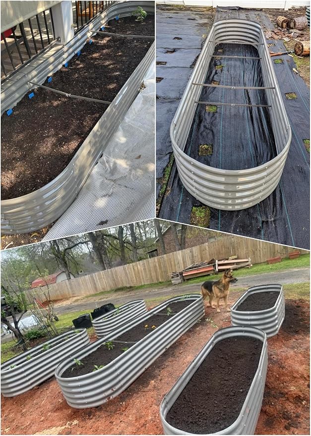 A ANLEOLIFE 12X3X1.5 ft Galvanized Raised Garden Beds Outdoor, Oval Extra Large Metal Planter Box for Planting Vegetables Flowers Herb, Anti-Rust & Easy-Setup, Quartz Grey