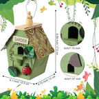 DoubleFill 2 Pcs Birdhouses for Outdoor Hanging Yard Outside Wooden Birdhouse Hand Painted Bird Box for Bird Lovers Bluebird Tree Garden Decor Decorative Birdhouse(Red,Green,Iron Roof)