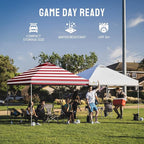 CROWN SHADES 10x10 Pop Up Canopy - Beach Tent with One Push Setup - Easy Outdoor Sun Shade for Events, Parties, Camping - Gazebo with STO-N-Go Cover Bag, Silver Coated Top, Red Strips