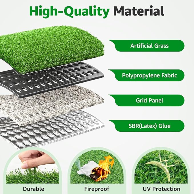 Realistic Artificial Grass Rug Indoor Outdoor: Fake Grass Turf with Drainage Holes, Pet-Friendly Dog Grass Mat, Perfect for Garden Lawn Balcony Patio Backyard Wedding Christmas Decoration, 3FT x5FT